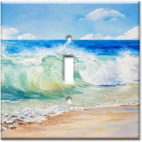 Miniatura 6 de Art Plates - Placa de interruptor de palanca doble - Placa decorativa de pared de metal con interruptor de luz de 2 cuadrillas - Pintura de playa