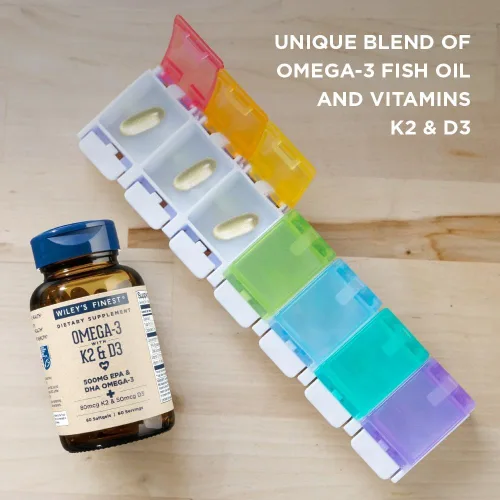 Miniatura 4 de Wiley's Finest Wild Alaskan Fish Oil Vitamina K2 y D3 cápsulas blandas – 500 mg de omega-3 EPA y DHA para apoyo a la salud ósea y cardíaca – 60