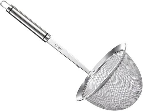 Hemoton Cesta coladora de acero inoxidable – Colador de fideos de malla fina con mango para colgar para cocinar 12.2 x 3.93 pulgadas, perfecto para
