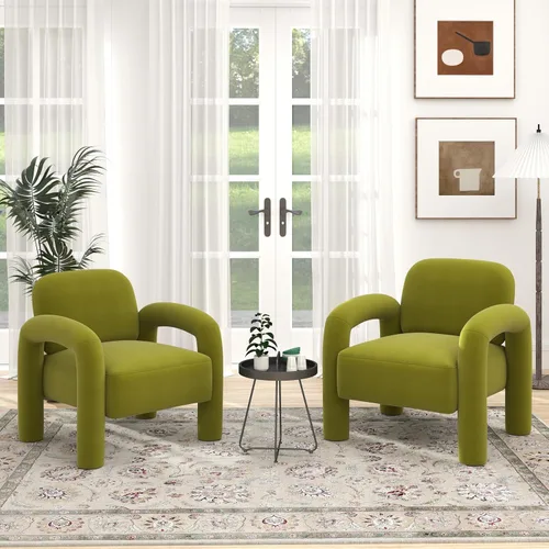 Miniatura 11 de Silla de acento moderna, sillón tapizado de terciopelo cómodo, silla de tocador acogedora, sofá individual, silla de barril acolchada para leer