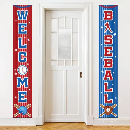 Decoraciones de fiesta de béisbol con temática de béisbol, letrero de porche de cumpleaños, cartel colgante para puerta de béisbol, deportes,