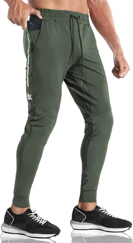 BROKIG Pantalones deportivos ligeros de gimnasio para hombre, pantalones deportivos de entrenamiento con bolsillo con cremallera, pantalones