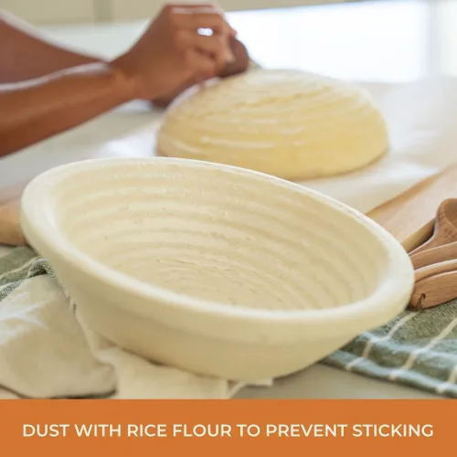 Miniatura 8 de Bulka Cesta grande redonda de 9 pulgadas con ranura de 2.2 lbs, pulpa de madera prensada, cesta a prueba de masa madre – Cuenco antiadherente a