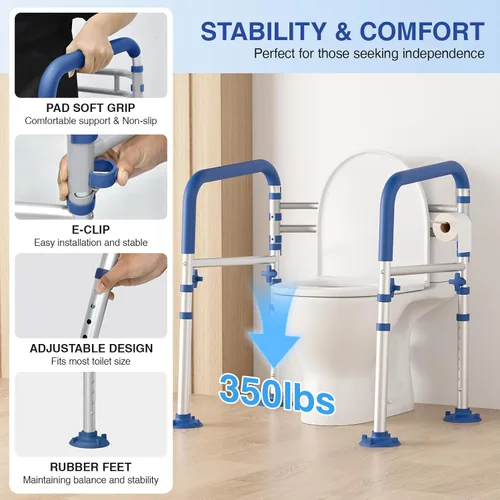 Miniatura 3 de Loyoda Rieles de seguridad plegables para inodoro para personas mayores, marco de seguridad ajustable para inodoro y asas de inodoro para ancianos