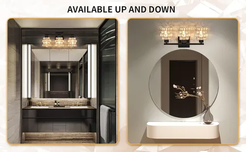 Miniatura 7 de Lámpara de tocador de baño de 3 luces, lámpara de cristal sobre el espejo, negro mate y luces de pared interiores giratorias de cristal Pantalla