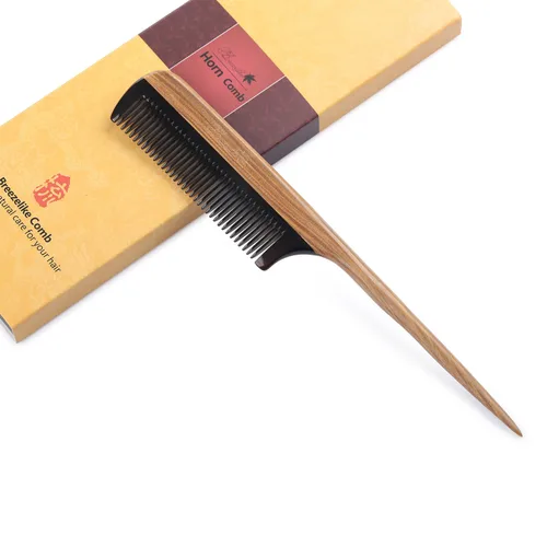 Miniatura 6 de Breezelike Peines de pelo Peine de cola de madera desenredante de dientes finos Peine de cuerno de sándalo natural estático para mujer
