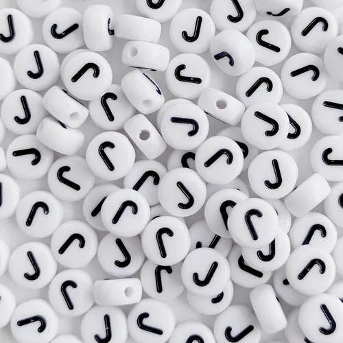 Miniatura 13 de 100 cuentas de letras acrílicas del alfabeto para hacer joyas, cuentas redondas blancas de la letra R para hacer pulseras, collares, llaveros, 0Flat