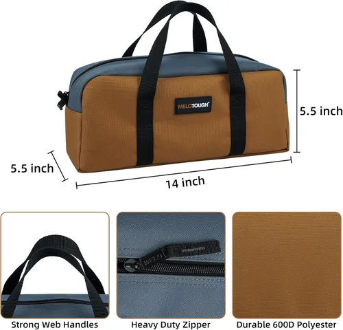 Miniatura 2 de Bolsa de herramientas Melotough de lona con cremallera, bolsa de herramientas portátil de 14 pulgadas, pequeña bolsa de almacenamiento de B & G