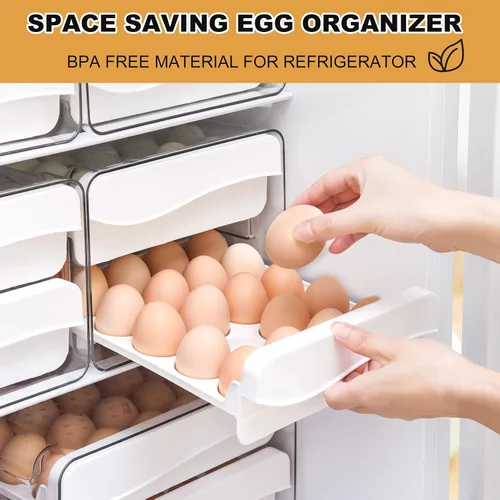 Miniatura 6 de Recipiente de almacenamiento de huevos para refrigerador,Soporte para 32 huevos para refrigerador,Organizador de huevos de gran capacidad