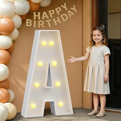 Miniatura 62 de IMPRSV Letras de mosaico iluminadas de marquesina, 4 pies para globos y fiestas, decoración de kit de arco