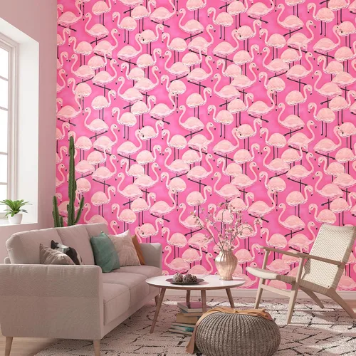 Miniatura 4 de Papel tapiz de flamenco rosa para despegar y pegar, papel tapiz de animales rosa de 17.5 x 120 pulgadas, papel de pared autoadhesivo para despegar