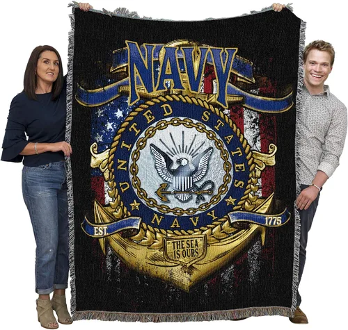 Pure Country Weavers PCW - Manta fuerte de la Marina de los Estados Unidos, manta militar de regalo, tejida de algodón, fabricada en los Estados