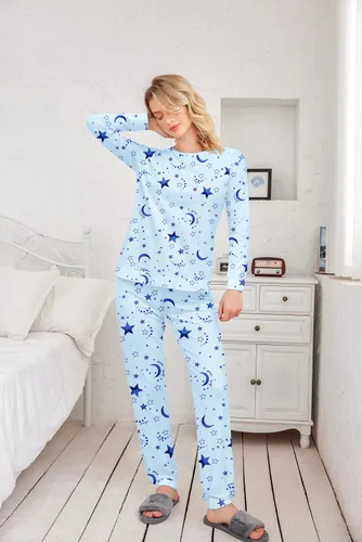 Miniatura 240 de Ekouaer Conjunto de pijama de manga larga para mujer, ropa de dormir suave con cuello redondo y bolsillos