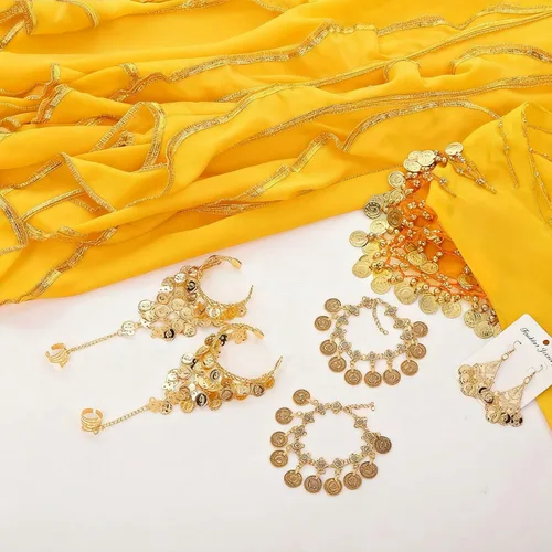 Miniatura 12 de Haysandy Conjunto de 8 piezas de danza del vientre para mujer, falda de danza del vientre, bufanda de cadera, 2 pulseras, aretes, pulsera de tobillo
