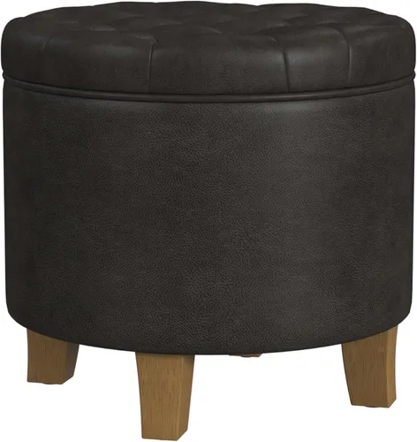 Miniatura 4 de HomePop Decoración del hogar Otomana reposapiés tapizada redonda de cuero sintético capitoné Otomana con almacenamiento para sala de estar