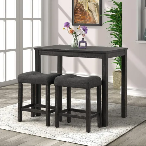 Miniatura 2 de Roundhill Furniture Sora Wood - Juego de comedor de 3 piezas, altura de mostrador, gris, gris
