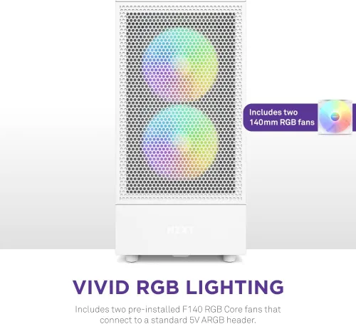 Miniatura 4 de NZXT H5 Flow RGB Estuche compacto ATX para juegos de PC de torre media – Panel frontal perforado de alto flujo de aire – Panel lateral de vidrio