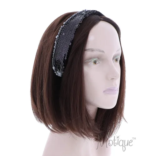 Miniatura 3 de Motique Accessories Elegante diadema de lentejuelas de satén medio y medio para niñas y mujeres, color negro