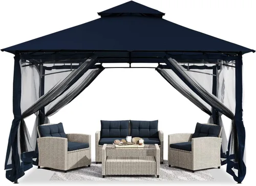 Miniatura 9 de ABCCANOPY Gazebos para patios de 10 x 10 pulgadas, kiosco con marco de acero para exteriores con mosquitera para césped, patio trasero, jardín