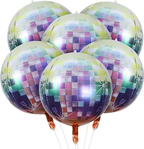 Miniatura 8 de HOUSE OF PARTY Globos de bola de discoteca 4D dorados y negros, 6 unidades, globos de aluminio de Mylar de 22 pulgadas para decoraciones de fiesta