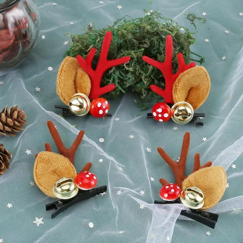Miniatura 3 de Boobeen Pinza de pelo de Navidad - 2 pares de lindas orejas de reno, accesorio para el cabello con cuernos, horquilla con diadema para el pelo