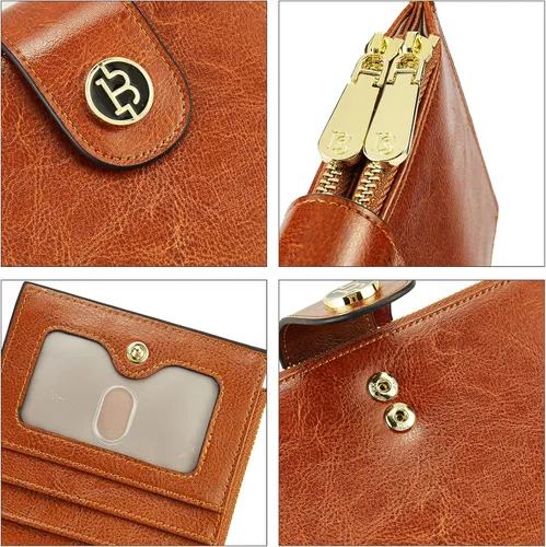Miniatura 4 de BOSTANTEN Billeteras de cuero para mujer con bloqueo RFID delgado plegable tarjetero con bolsillo con cremallera