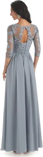 Miniatura 5 de Vestido largo formal de noche para mujer con apliques de encaje con cuello en V y mangas