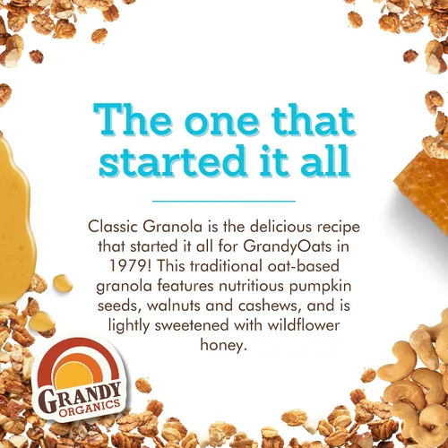 Miniatura 4 de Grandy Organics Granola clásica, cereal de granola orgánico certificado, bajo en azúcar, hecho con avena, semillas de calabaza, nueces y anacardos