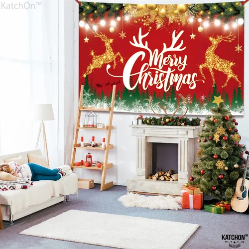 Miniatura 8 de KatchOn Cartel de Feliz Navidad extra grande – 72 x 44 pulgadas Fondo rojo de Navidad para decoraciones de fiesta Banner de letras iluminadas
