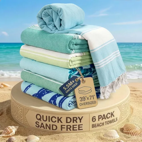 Miniatura 42 de LANE LINEN - Paquete de 4 toallas de playa de gran tamaño, toalla de piscina prelavada, extragrande, de secado rápido y sin arena, toalla de viaje