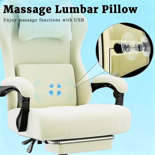 Miniatura 4 de Silla ergonómica para juegos, silla para videojuegos con soporte lumbar de masaje y reposapiés, silla de computadora de tela con altura ajustable