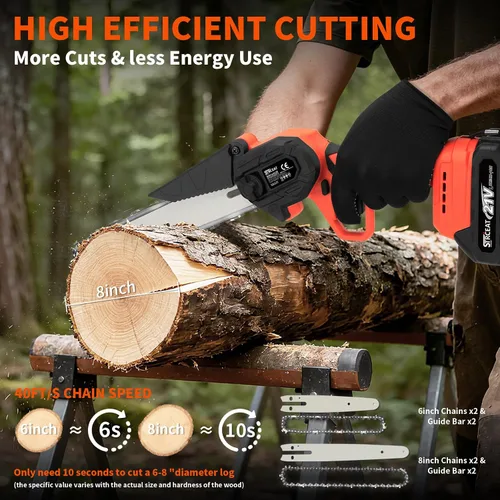 Miniatura 3 de Mini motosierra de 8 y 6 pulgadas, sin escobillas, batería de 2 x 4.0 AH, portátil, pequeña sierra inalámbrica con 4 placas guía, sierra de mano