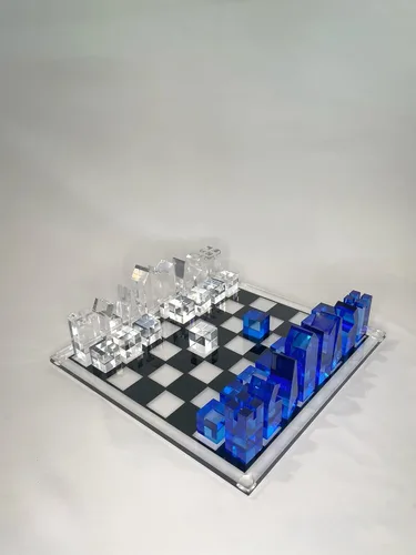 Miniatura 3 de Juego de ajedrez acrílico de lujo, diseño sofisticado y elegante, varios colores disponibles (transparente/azul-azul)