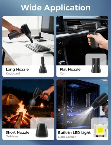 Miniatura 5 de Plumero de aire comprimido – 180000 RPM Super Power plumero de aire eléctrico, soplador de aire inalámbrico recargable ajustable de 3 velocidades