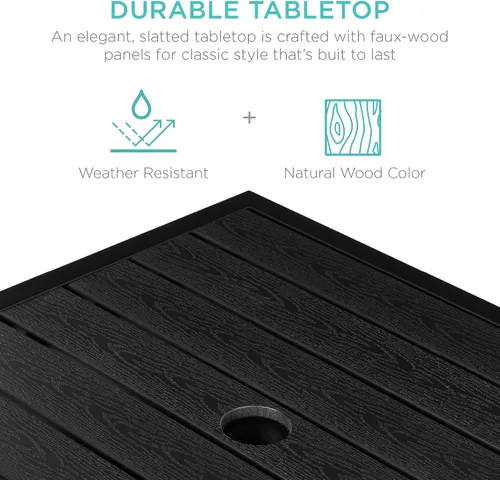Miniatura 4 de Best Choice Products Mesa auxiliar de mimbre con agujero para paraguas, mesa auxiliar cuadrada de ratán de polietileno para patio, jardín, piscina