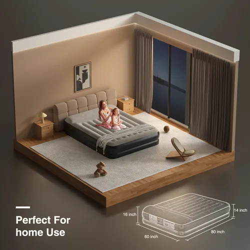 Miniatura 6 de Ezyrest Colchón de aire Queen impermeable y fácil de limpiar, colchón inflable con bomba integrada, colchón inflable duradero con diseño de almohada