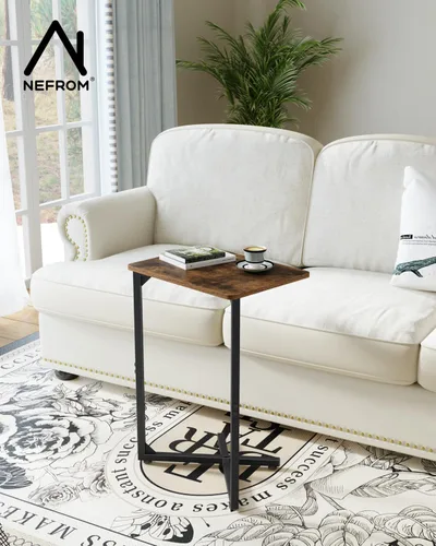 Miniatura 4 de NEFROM ET-X-BRW1 - Mesa auxiliar en forma de C, mesa auxiliar para sofá y TV para sala de estar, dormitorio, mesita de noche