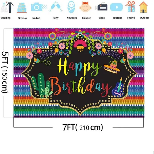 Miniatura 4 de AIBIIN Telón de fondo de fiesta mexicana para fiesta de cumpleaños mexicano, decoración de fiesta temática mexicana, cartel de decoración de fiesta