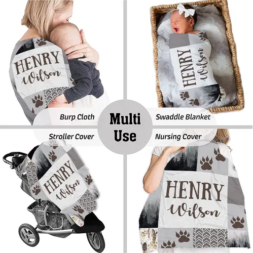 Miniatura 6 de Manta de bebé personalizada de Woodland, Manta de bebé con temática de bosque, Manta de bebé personalizada, Manta de bebé niño, Manta de bebé