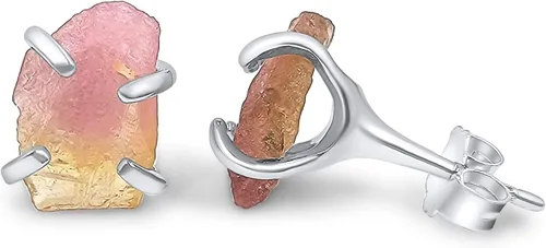 Miniatura 23 de Natural raw gemstone stud earrings with white gold over 925 sterling silver, 6 to 7mm rough genuine quality birthstone gift for her, Uniquelan