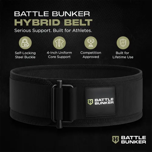 Miniatura 2 de Battle Bunker Cinturón híbrido – Cinturón de levantamiento de pesas autoblocante para un máximo apoyo y estabilidad – Cinturones de gimnasio