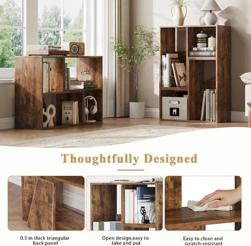 Miniatura 5 de MapleGrace Organizador de almacenamiento de 6 cubos, estantes de almacenamiento de madera con paneles traseros, estantería apilable para sala