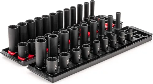 Miniatura 6 de TEKTON - Juego de llaves de impacto de 12 puntos con rieles de 3/8 pulgadas, 68 piezas (1/4-1 pulg., 6-24 mm) SID91219