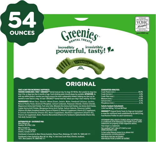 Miniatura 10 de Greenies Golosinas dentales naturales para perros adultos recomendadas por veterinarios, tamaño grande, sabor original, paquete de 54 onzas, 34