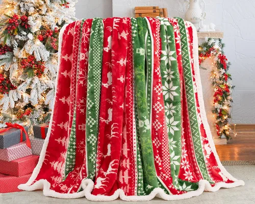 Miniatura 3 de Touchat - Manta Roja Sherpa de Navidad, Manta Suave, Esponjosa y Cálido, Manta de Microfibra de Felpa de Franela para Sofá Cama