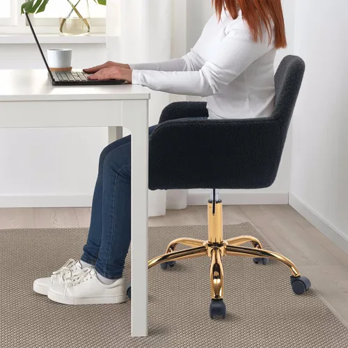 Miniatura 5 de Silla de escritorio de piel sintética para mujeres, niñas y adolescentes, silla de escritorio giratoria ajustable negra, silla de escritorio