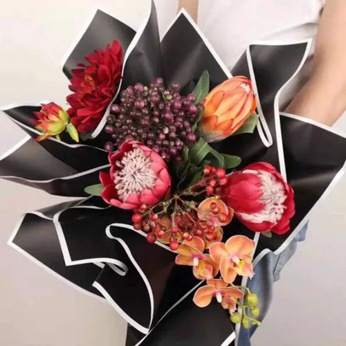 Miniatura 4 de BBJ WRAPS Papel de regalo de flores coreanas, papel de regalo negro mate, para suministros de floristería, 23.6 x 23.6 pulgadas, 20 hojas Negro