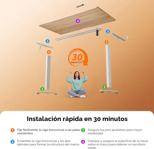 Miniatura 9 de FEZIBO Escritorio de pie, 48 × 24 pulgadas, altura eléctrica ajustable, para sentarse y ponerse de pie, escritorio de oficina para computadora