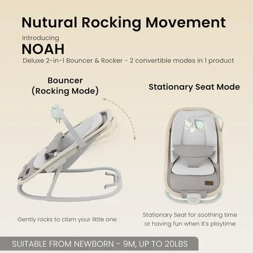 Miniatura 2 de Qutanix 2-en-1 Mecedora y Silla para Bebés, Asiento Portátil para Bebés de 0 a 9 Meses, Silla de Balancín con 3 Posiciones Reclinables, Acentos