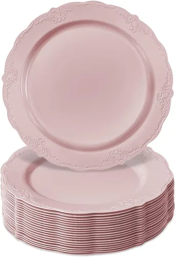 Miniatura 12 de Juego de vajilla desechable, 20 platos de pastel (vintage, crema, 9 pulgadas)